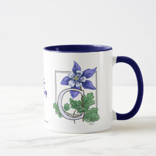 C für Columbine-Blumen-Monogramm-und Namen-Tasse Tasse