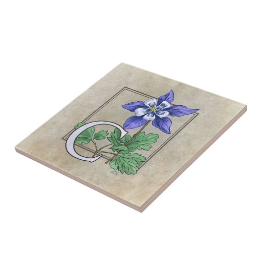C für Monogramm der kolumbinischen Blume Fliese (Seite)