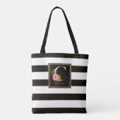 C Gold Floral Monogram | Schwarz-weiße Streifen Tasche (Rückseite)