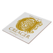 C Gold Monogramm auf Weiß - Namen Hochzeitdatum Ti Fliese (Seite)