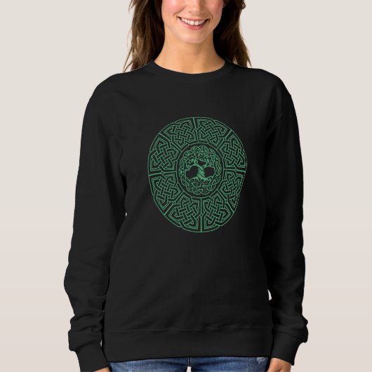 C Green Irish Celtic Knot and Tree of Life Mandala Sweatshirt (Vorderseite)