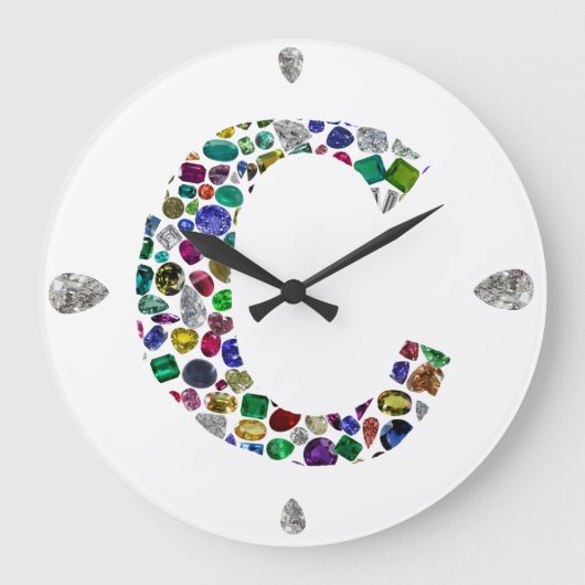 C Initial Gem Design Große Wanduhr (Vorderseite)