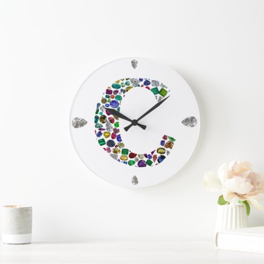 C Initial Gem Design Große Wanduhr (Zuhause)