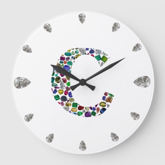 C Initial Gem Design Große Wanduhr (Vorderseite)