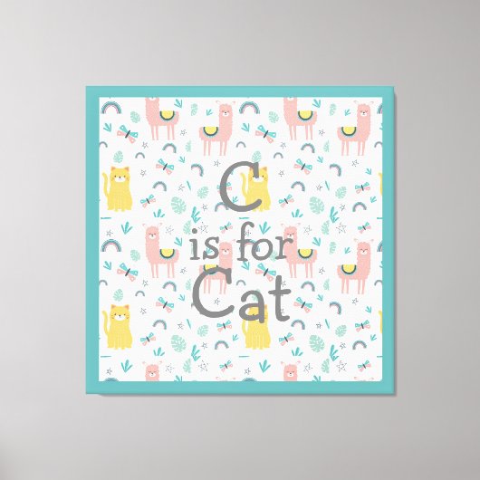 C is For Cat Boho Niedlich Alapaca Kitty Green Kin Leinwanddruck (Vorderseite)