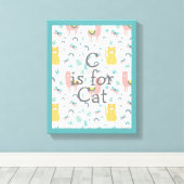 C is for Cat Green Trim Boho Niedlich Alapaca Kind Leinwanddruck (Insitu (Holzboden))