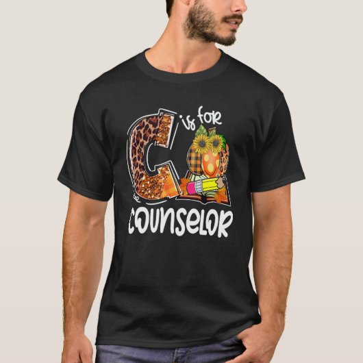 C Is For Counselor Leopard Pumpkin Fall Thanksgivi T-Shirt (Vorderseite)