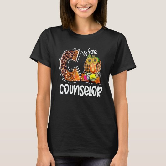 C Is For Counselor Leopard Pumpkin Fall Thanksgivi T-Shirt (Vorderseite)