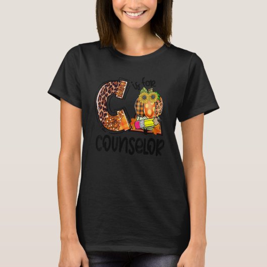 C Is For Counselor Leopard Pumpkin Fall Thanksgivi T-Shirt (Vorderseite)
