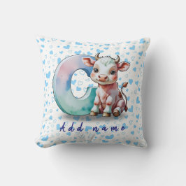C is for Cow – Baby Pillow with Blue Heart Kissen