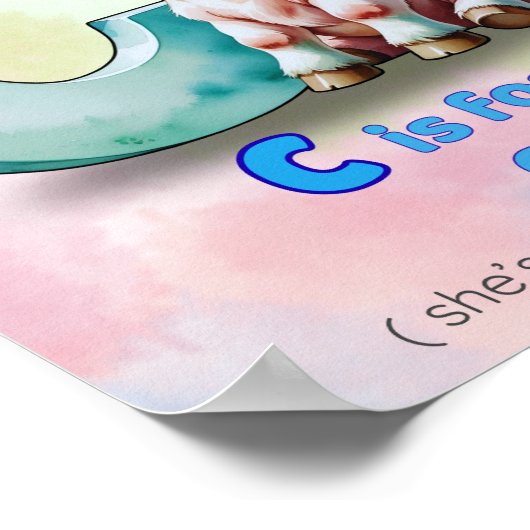 C is for Cow – Calm and Curious Animal Alphabet Poster (Ecke)