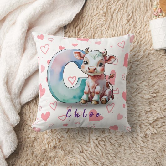 C is for Cow – Personalized Baby Pillow with Heart Kissen (Decke)