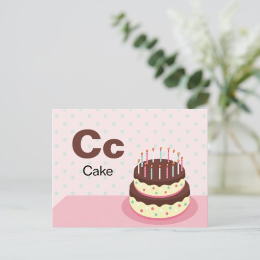 C ist für Cake - Alphabet Flash Card Postkarte (Stehend Vorderseite)