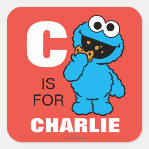 C ist für Cookie Monster   Name hinzufügen Quadratischer Aufkleber