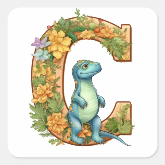 C ist für Dinosaurier im Alphabet Garden Quadratischer Aufkleber (Vorderseite)