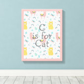 C ist für Katze Boho Niedlich Alapaca Pink Kinderz Leinwanddruck (Insitu (Holzboden))
