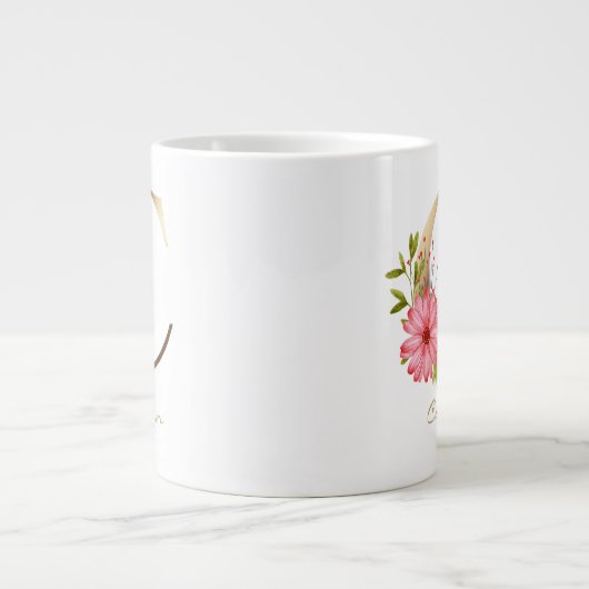 C Letter Gold Monogram | Rosa Blumengrün Jumbo-Tasse (Vorderseite)