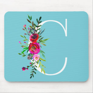 C Letter Initial Monogram Floral Custom Color Mousepad
