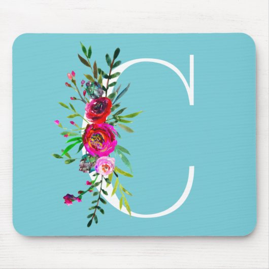 C Letter Initial Monogram Floral Custom Color Mousepad (Vorne)