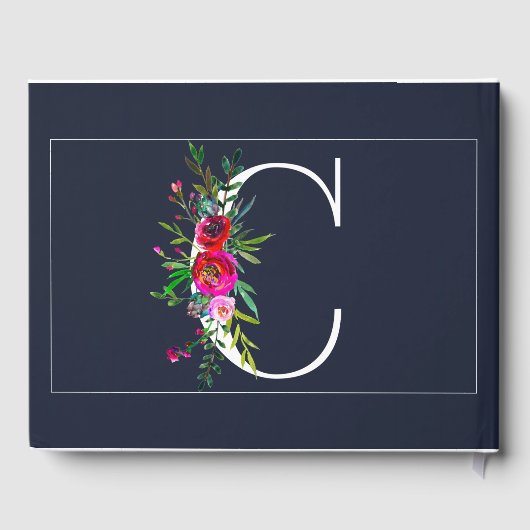 C Letter Initial Monogram Floral Name Wedding Gästebuch (Rückseite)