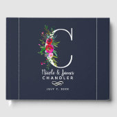 C Letter Initial Monogram Floral Name Wedding Gästebuch (Vorderseite)