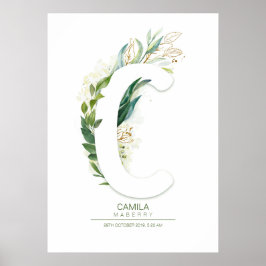 C Letter Monogram Gold Greenerage Foliage Chic Poster