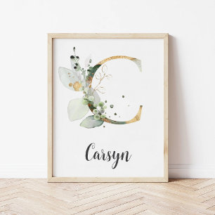 C Letter Monogram Grünes Kinderzimmer Namenswandbi Poster