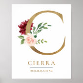 C Letter Monogram Name Marsala Floral Kinderzimmer Poster (Vorne)