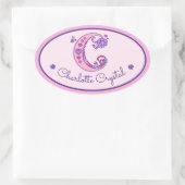 C-Letter-Monogramm-individuelle Name-ID-Rosa-Aufkl Ovaler Aufkleber (Tasche)