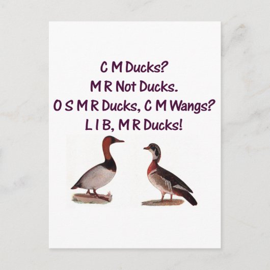 C M Enten? Funny Southern Accent Postkarte (Vorderseite)