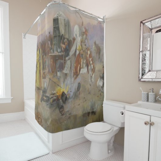 C M Russell Bronc im Cow Camp Cowboy Western Duschvorhang (Beispiel)