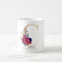 C Monogram Floral Burgund Red and Navy Blue