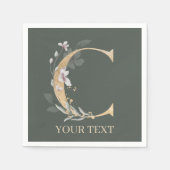 C Monogram Floral Personalisiert Napkins Serviette (Vorderseite)