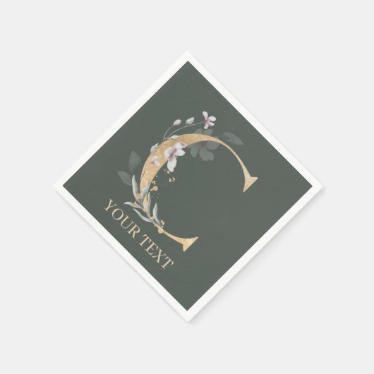 C Monogram Floral Personalisiert Napkins Serviette (Ecke)