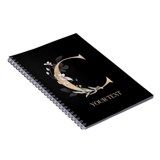 C Monogram Floral Personalisiertes Notebook Notizblock (Rechte Seite)