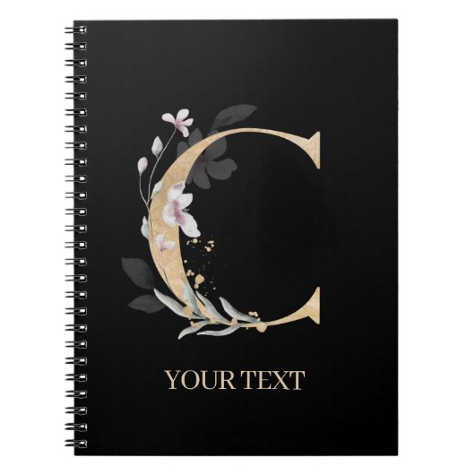 C Monogram Floral Personalisiertes Notebook Notizblock (Vorderseite)