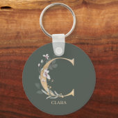 C Monogram Floral Personalized Schlüsselanhänger (Vorderseite)
