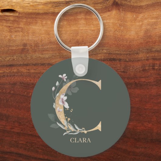 C Monogram Floral Personalized Schlüsselanhänger (Vorderseite)
