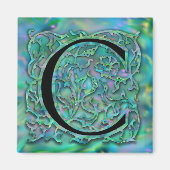 C Monogram "Green Garden Besque" Square Magnet (Vorne)