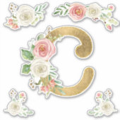 C Monogram Imitate Gold Blush Rose Blumenfarbe Aufkleber (Vorderseite)