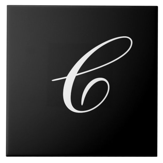 C Monogram, Initial White on Black Fliese (Vorderseite)
