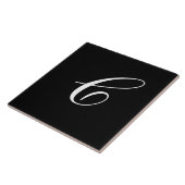 C Monogram, Initial White on Black Fliese (Seite)