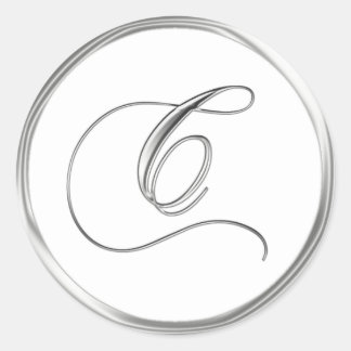 C Monogram Letter Sliver auf dem White Wedding Sie Runder Aufkleber