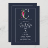 C Monogram letzte erste Hochzeit mit moderner Blau Einladung (Vorne/Hinten)