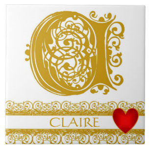C Monogram Name Gold Lace Red Heft Template Tile Fliese