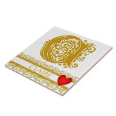 C Monogram Name Gold Lace Red Heft Template Tile Fliese (Seite)