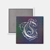 C Monogram "Paulus Silver on Black" Square Magnet (Vorderseite/Rückseite)