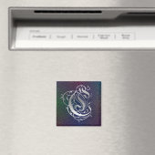C Monogram "Paulus Silver on Black" Square Magnet (In Situ (Geschirrspüler))