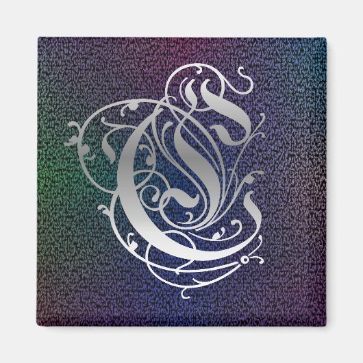 C Monogram "Paulus Silver on Black" Square Magnet (Vorne)