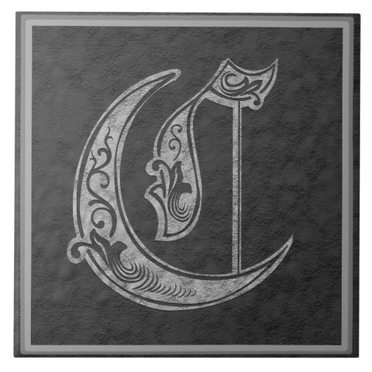 C Monogram "Royal Gray Stone" Keramik Tile Fliese (Vorderseite)